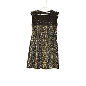 Pinky Ivory Black‎ Lace Crew Neck Sleeveless Mini Fit & Flare Dress Women Size M